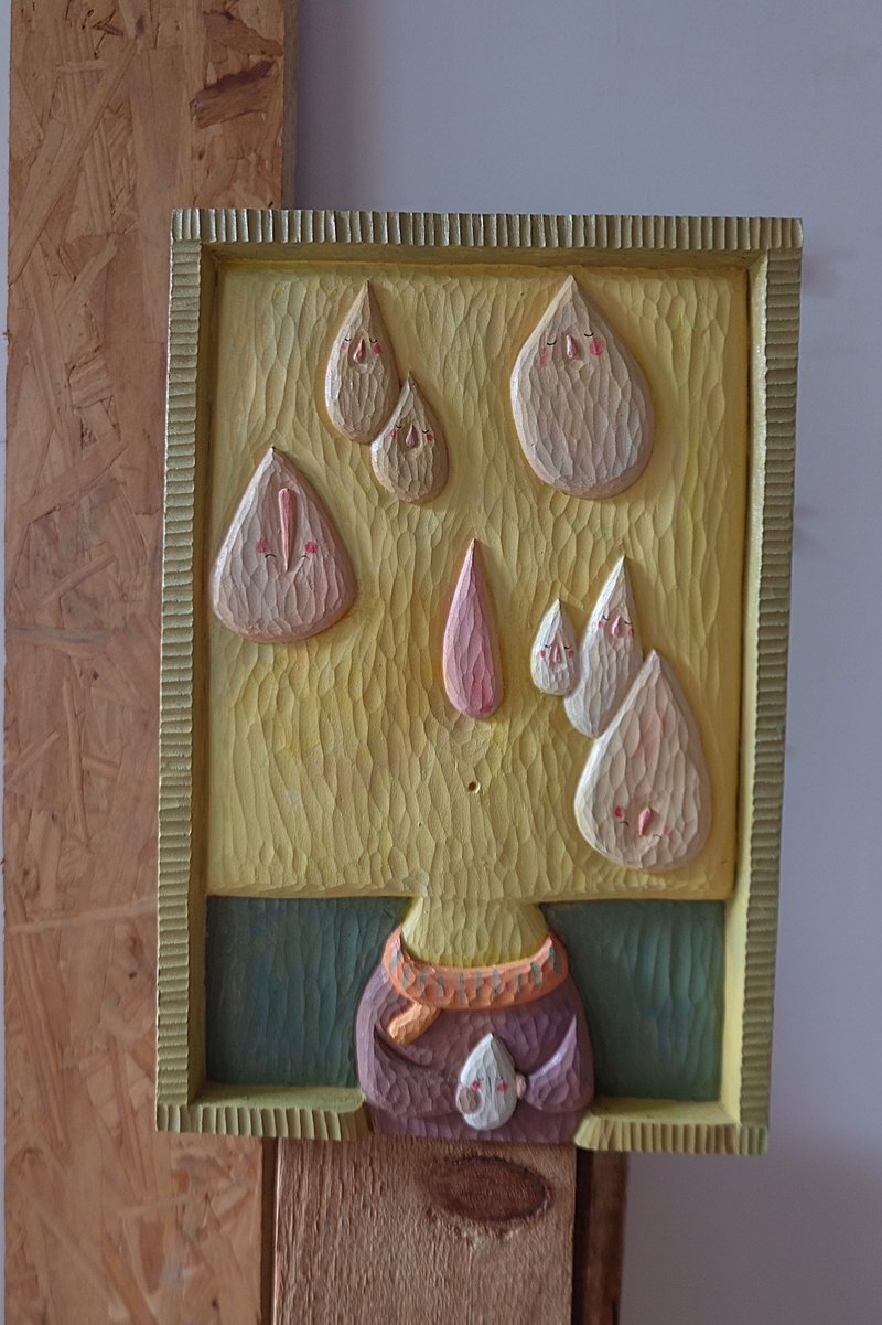 原创手工眼泪木版画装饰画木雕画 - 海报/装饰画/版画 - 木头 黄色