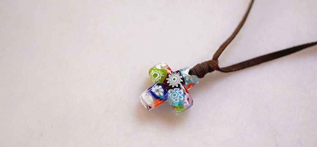 [Made to order] Millefiori Cross - 项链 - 玻璃 多色