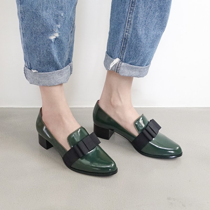 缎带小领结!歌舞剧礼服中跟鞋  MIT-墨绿 - 女款牛津鞋/乐福鞋 - 真皮 蓝色