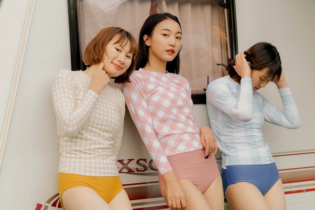 热带格纹长袖防晒泳衣 - 女装泳衣/比基尼 - 其他材质 多色