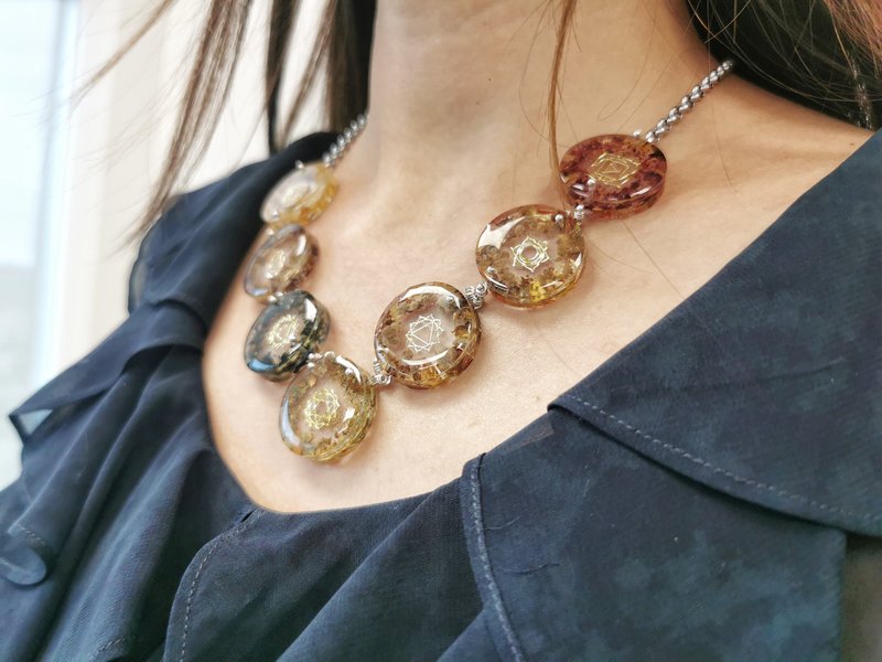 七脉轮花精颈链 Seven Chakras Hz Floral Necklace - 项链 - 植物．花 透明