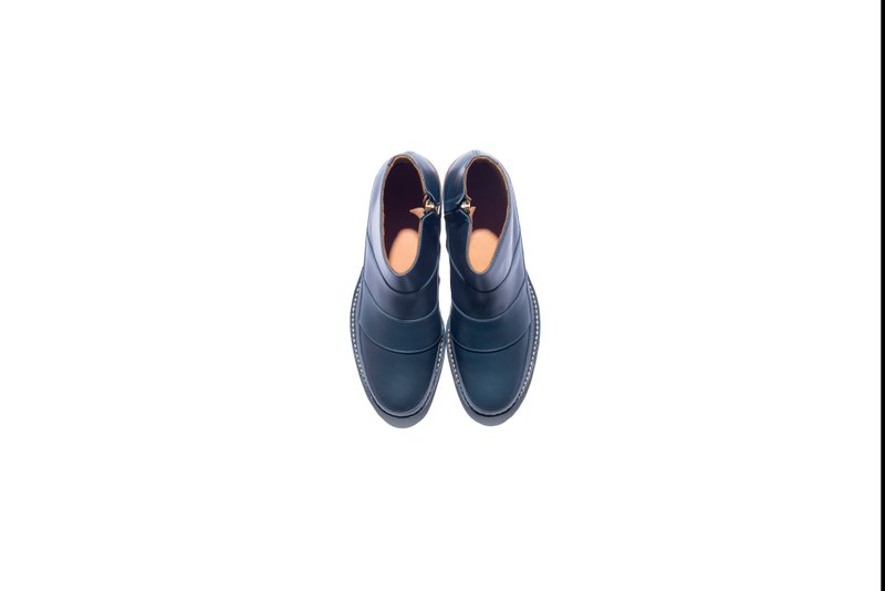 Stitching Sole_Stack_Blu - 男款休闲鞋 - 真皮 蓝色