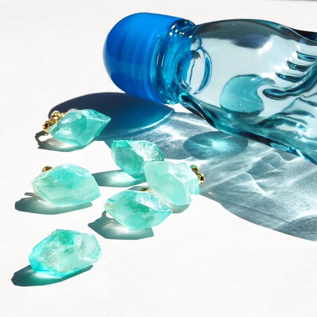 Mino Japanese paper drop (ramune) earrings / Clip-On - 耳环/耳夹 - 纸 蓝色