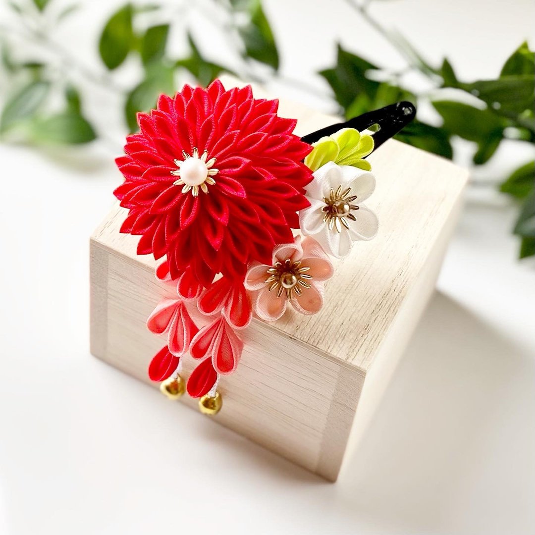 Shichigosan Hair ornament for small children Red hairpin knob work - 发饰 - 丝．绢 红色