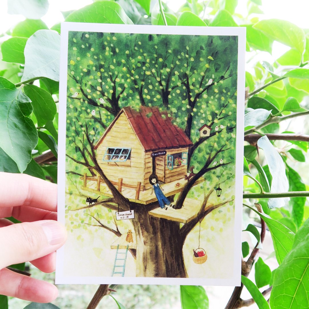 梦想小屋no.18 小树屋 明信片 - 卡片/明信片 - 纸 绿色
