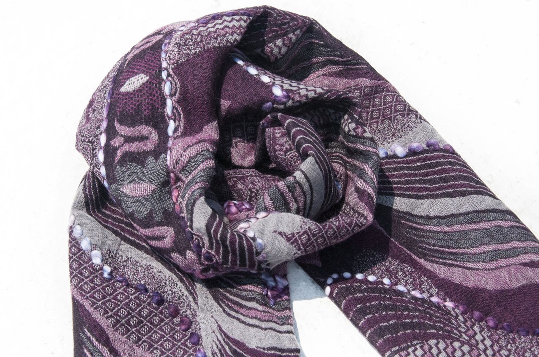 水煮羊毛披肩/针织围巾/刺绣围巾/羊绒披巾/喀什米尔Cashmere-花 - 围巾/披肩 - 羊毛 多色