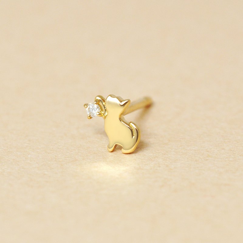 【Second Earrings】 18K 钻石猫单边耳环 (黄金) - 耳环/耳夹 - 贵金属 