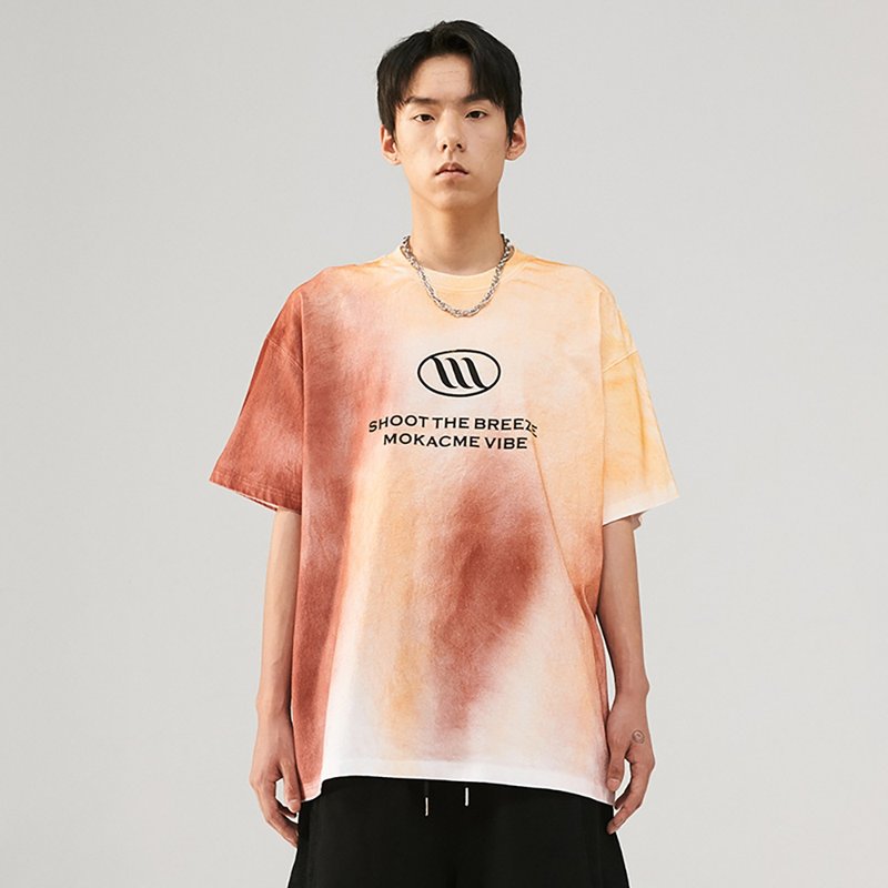 MOKACME VIBE 21SS 新品手工喷染扎染印花短袖T恤 - 男装上衣/T 恤 - 棉．麻 红色