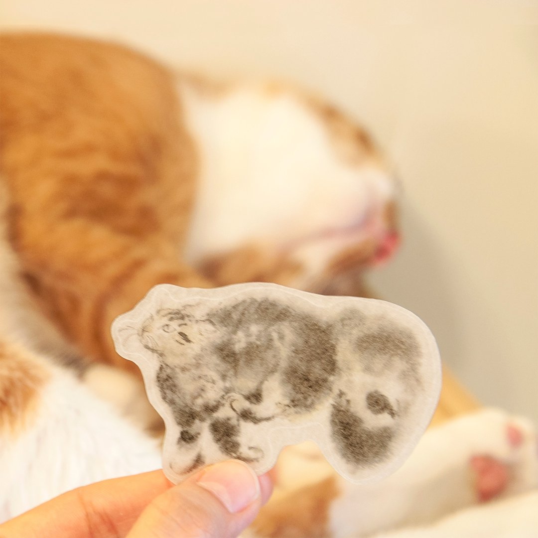 水墨猫咪和纸贴纸 - 奔跑 ! 猫咪 - 贴纸 - 纸 灰色