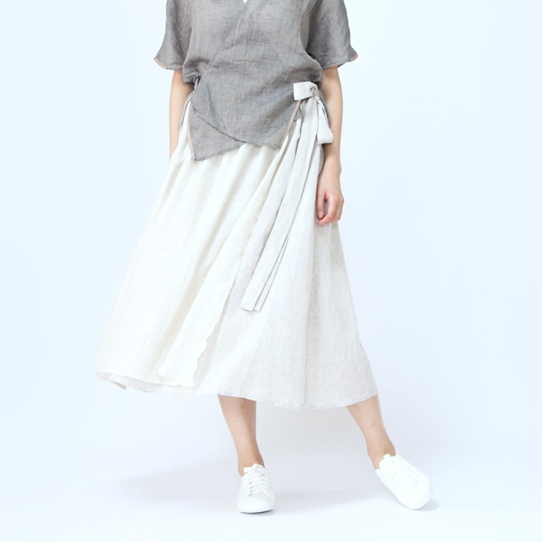 不服 软麻两层设计纯色半身裙 文青长裙 SK160511 - 女装长裤 - 棉 白色