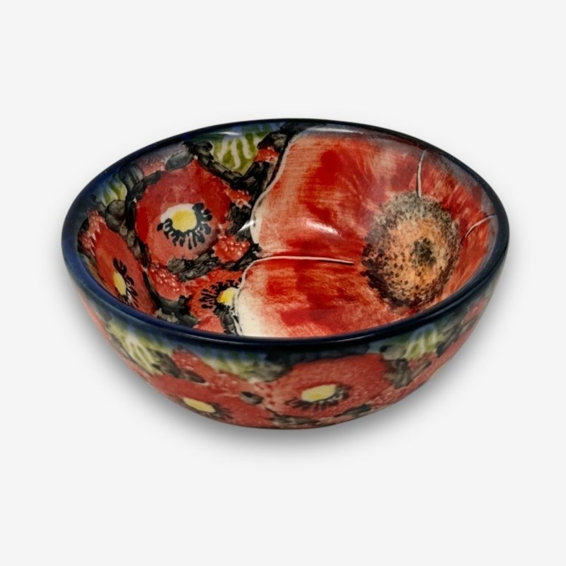 波兰手绘手工陶-酱料碗 9cm 赤霞花语系列 - 碗 - 陶 红色