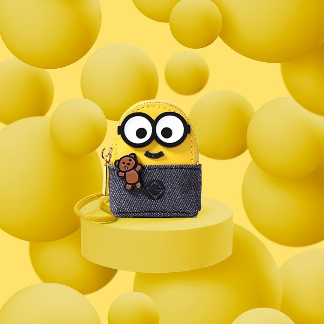 Minions织物镶牛皮革纳米斜挎包 - 侧背包/斜挎包 - 真皮 黄色
