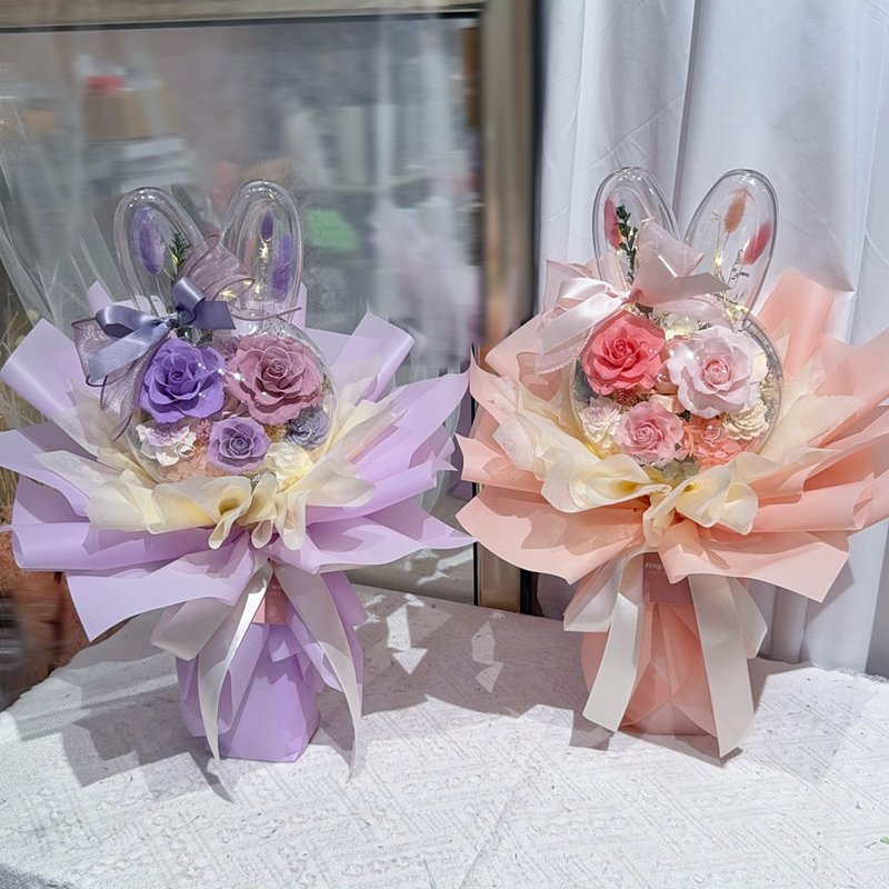 FengFlower 【压克力兔子造型永生花束】干燥花/永生花/送礼 - 干燥花/捧花 - 植物．花 