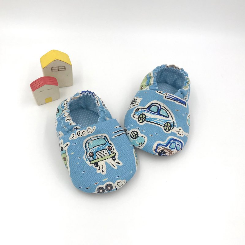 蜡绘车车(蓝底)-初步鞋/成长鞋/漫步鞋 - 婴儿鞋 - 棉．麻 蓝色