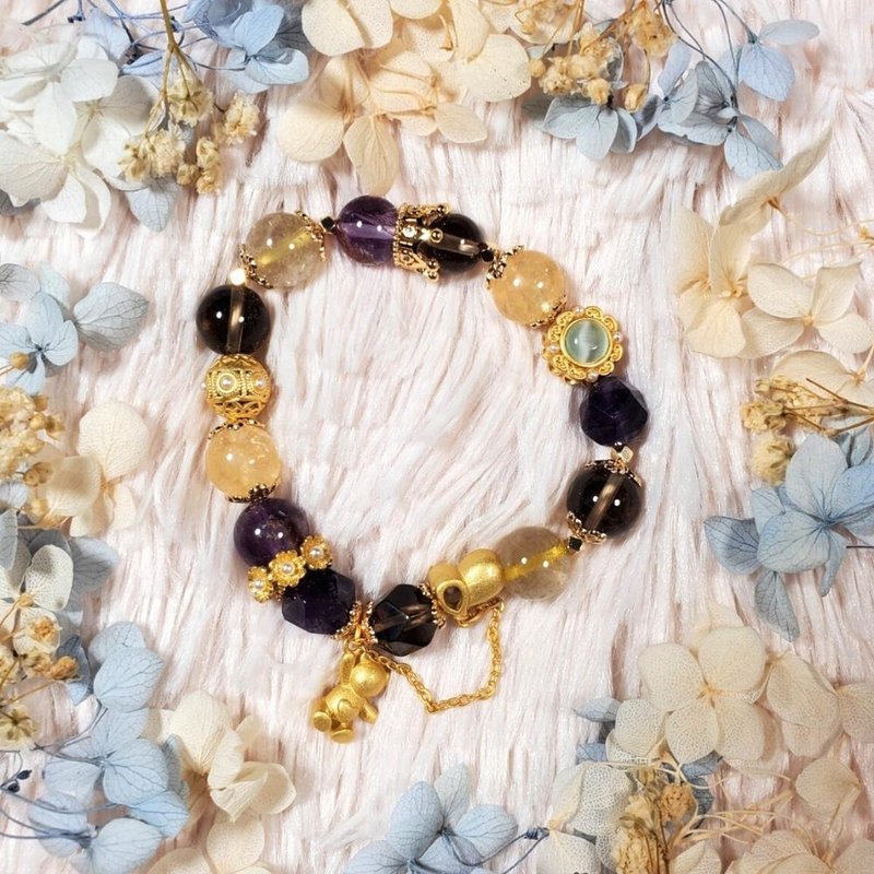 现货 钛晶 紫钛 茶晶 紫水晶 【熊心】爆招财手链 - 手链/手环 - 水晶 紫色