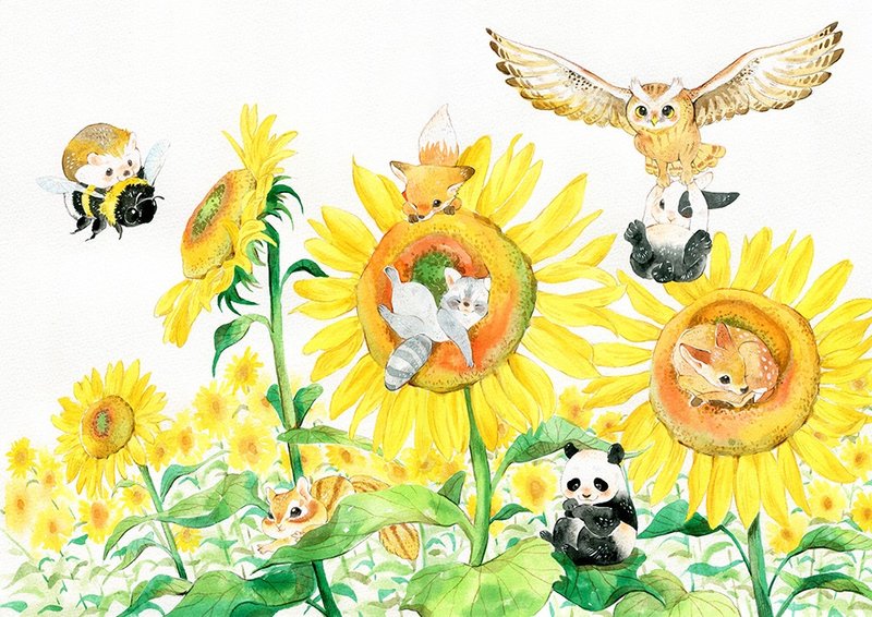 A4小海报+明信片-夏(水彩)鹿/浣熊/狐狸/松鼠/刺猬/兔子/猫头鹰 - 海报/装饰画/版画 - 纸 多色