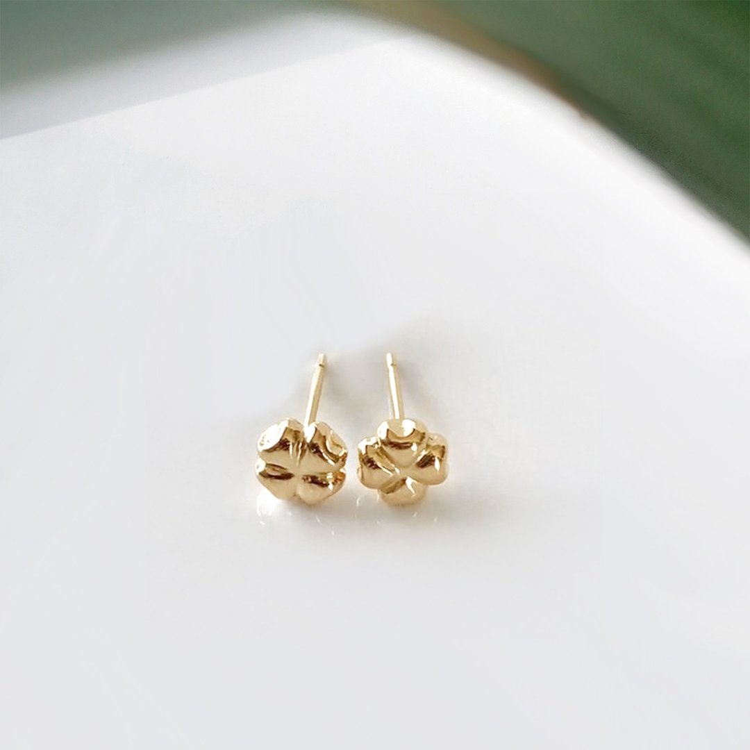 Clover-18K 黄金幸运四叶草耳环 - 耳环/耳夹 - 24k 金 金色