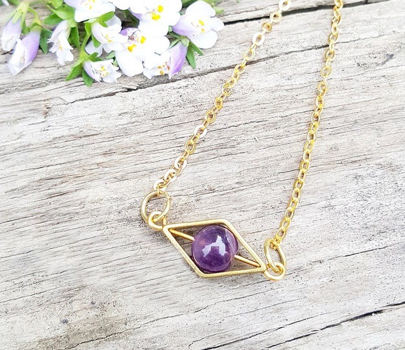 五行--土系能量石 梦幻紫水晶 黄铜 定制化 手敲字母 项链 lucky stone 天然石手创 极简几何 定制化 圣诞节 情人节 生日礼物 纪念日 交换礼物 - 项链 - 其他金属 紫色