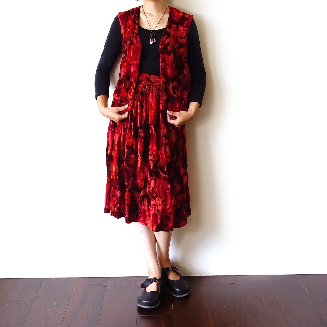BajuTua /古着/ 火焰红灯芯绒背心 - 女装背心 - 聚酯纤维 红色