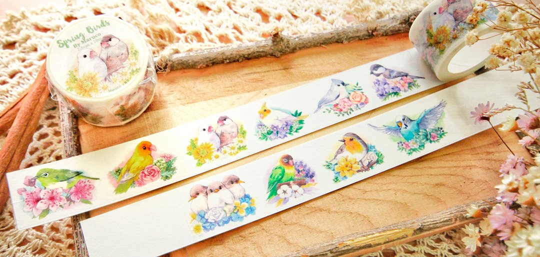 春染花鸟 - 2.5cm 纸胶带 - 纸胶带 - 纸 多色