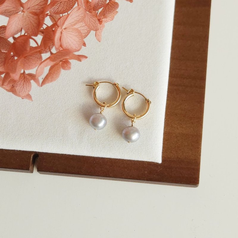 4款式银灰色珍珠耳环/14kgf/通勤/气质/优雅/别致/冬藏 - 耳环/耳夹 - 珍珠 灰色