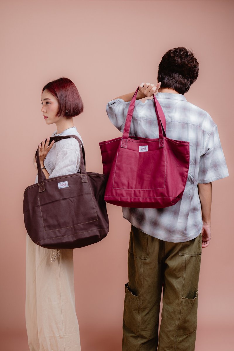 Walking Stitch : Haru 购物袋 (猪血色、深棕色) - 手提包/手提袋 - 棉．麻 咖啡色