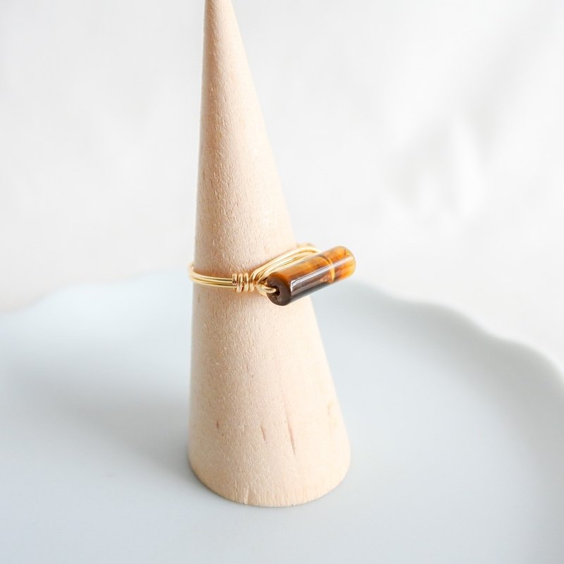 Tigers Eye – Long & Slim – Gold Ring – Natural Stone Ring - 戒指 - 其他金属 咖啡色