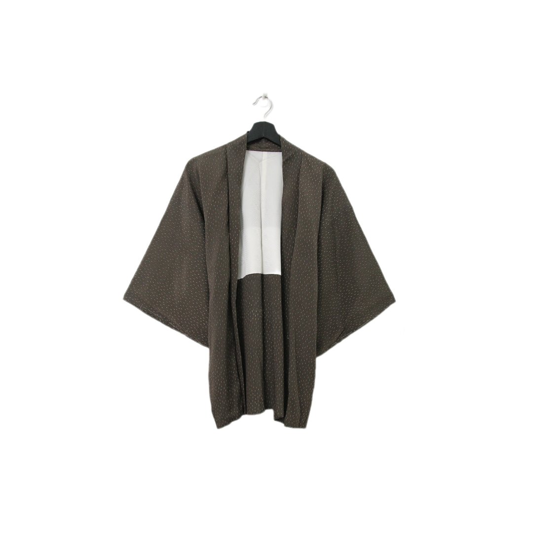 Back to Green-日本带回羽织 深墨绿点点 kb-89/vintage kimono - 女装休闲/机能外套 - 丝．绢 