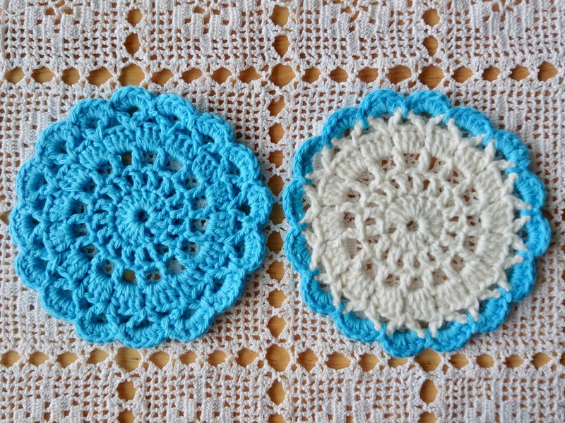 Fika 时光手工钩织杯垫 - 蝶豆花茶 (两枚一组) - 杯垫 - 棉．麻 蓝色