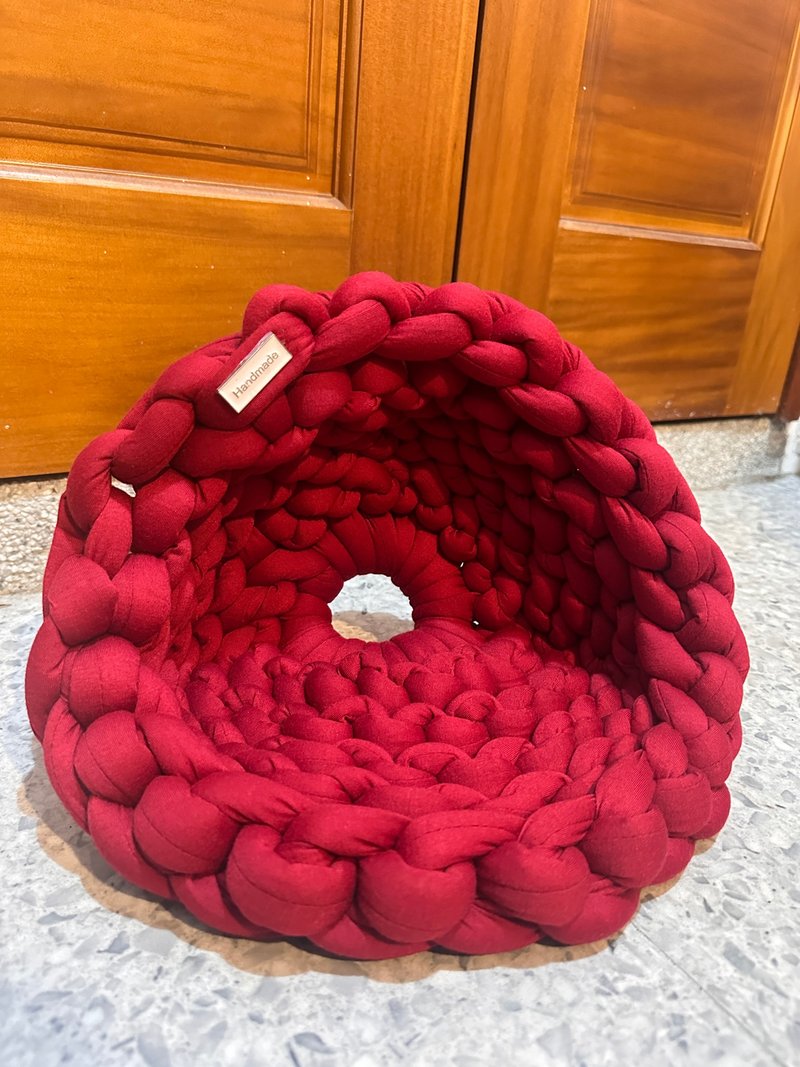 礼物-编织猫窝/ 纯棉冰岛毛线/ 宠物窝/ 双色/ 可机洗 - 床垫/笼子 - 棉．麻 红色
