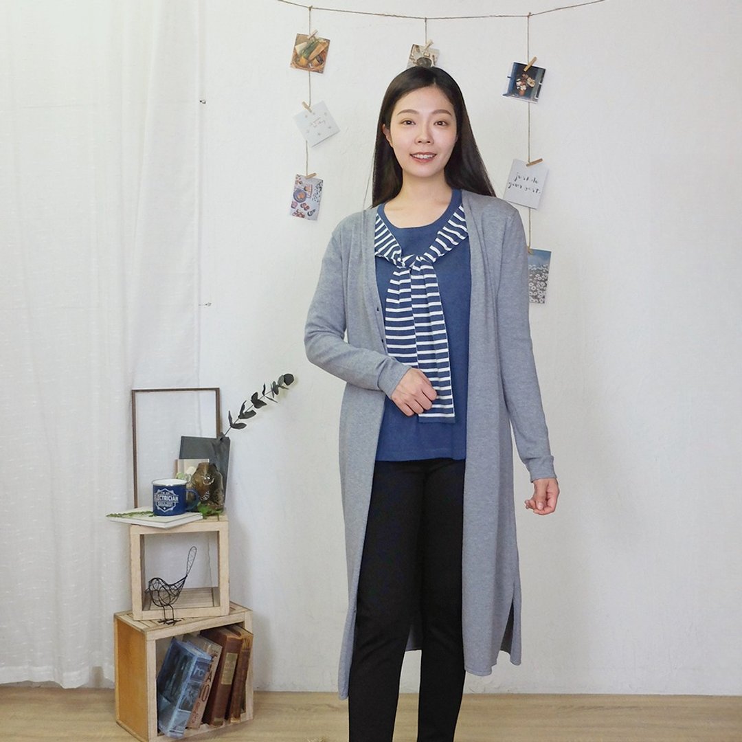 Hana Mokuba 纽扣门襟长版开叉针织外套 - 女装休闲/机能外套 - 其他材质 