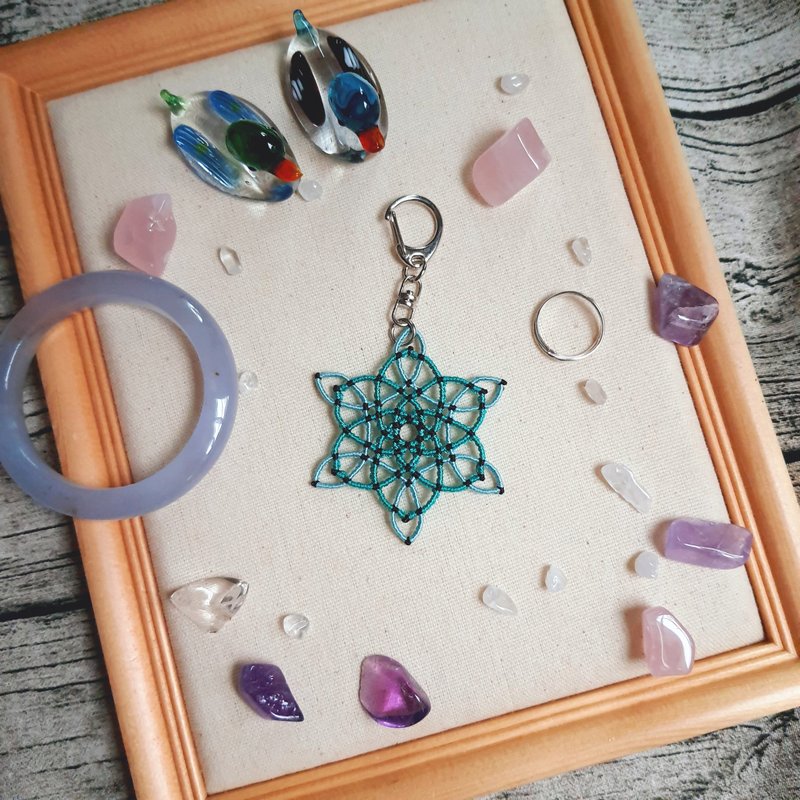 C037-手工编织曼陀罗吊饰 雪花冰晶图腾 - 钥匙链/钥匙包 - 尼龙 绿色