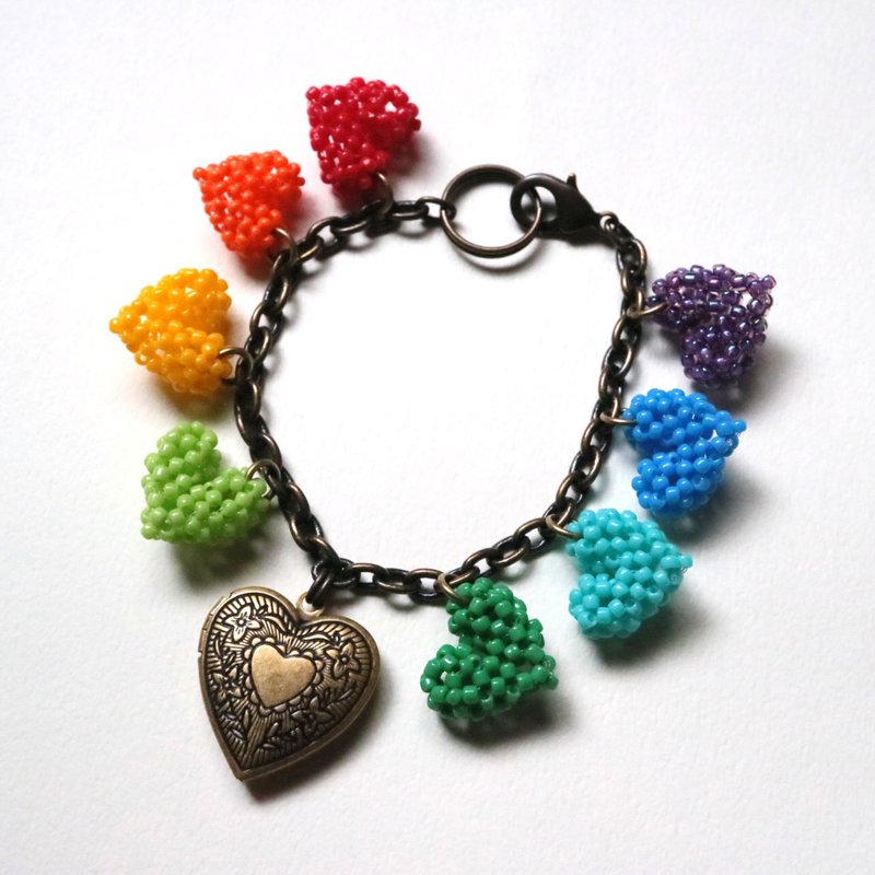 彩虹爱心吊坠盒包包挂饰 照片收纳 Rainbow 精致 蕾丝 饱满 立体 多彩 虹 彩虹 鲜艳 可爱 - 其他 - 玻璃 多色