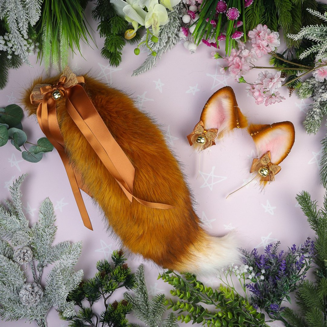Ginger Fox Ears and Tail Set - 发饰 - 其他材质 橘色