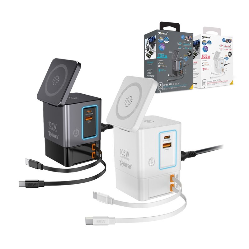 XPower RN105 6输出Qi2 105WGaN双无线充+双内置伸缩线塔式充电器 - 手机充电及周边 - 其他金属 多色