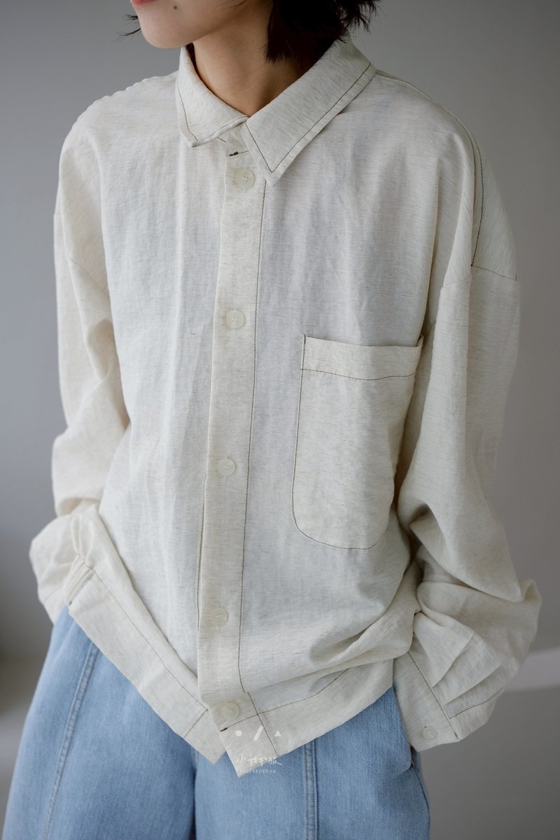 大麦田棉麻中性衬衫夹克 - 2色 - 麦田白 - 女装衬衫 - 棉．麻 白色