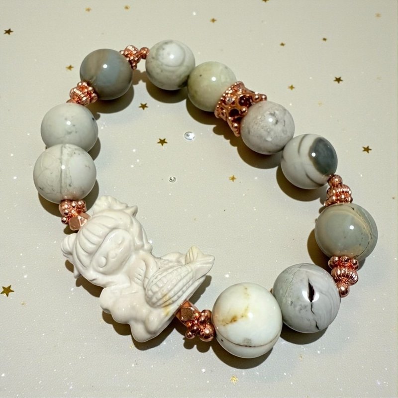 羊角星语手链 奶油阿拉善 魔羯女孩 水晶手链 圣诞礼物 交换礼物 - 手链/手环 - 玉石 白色