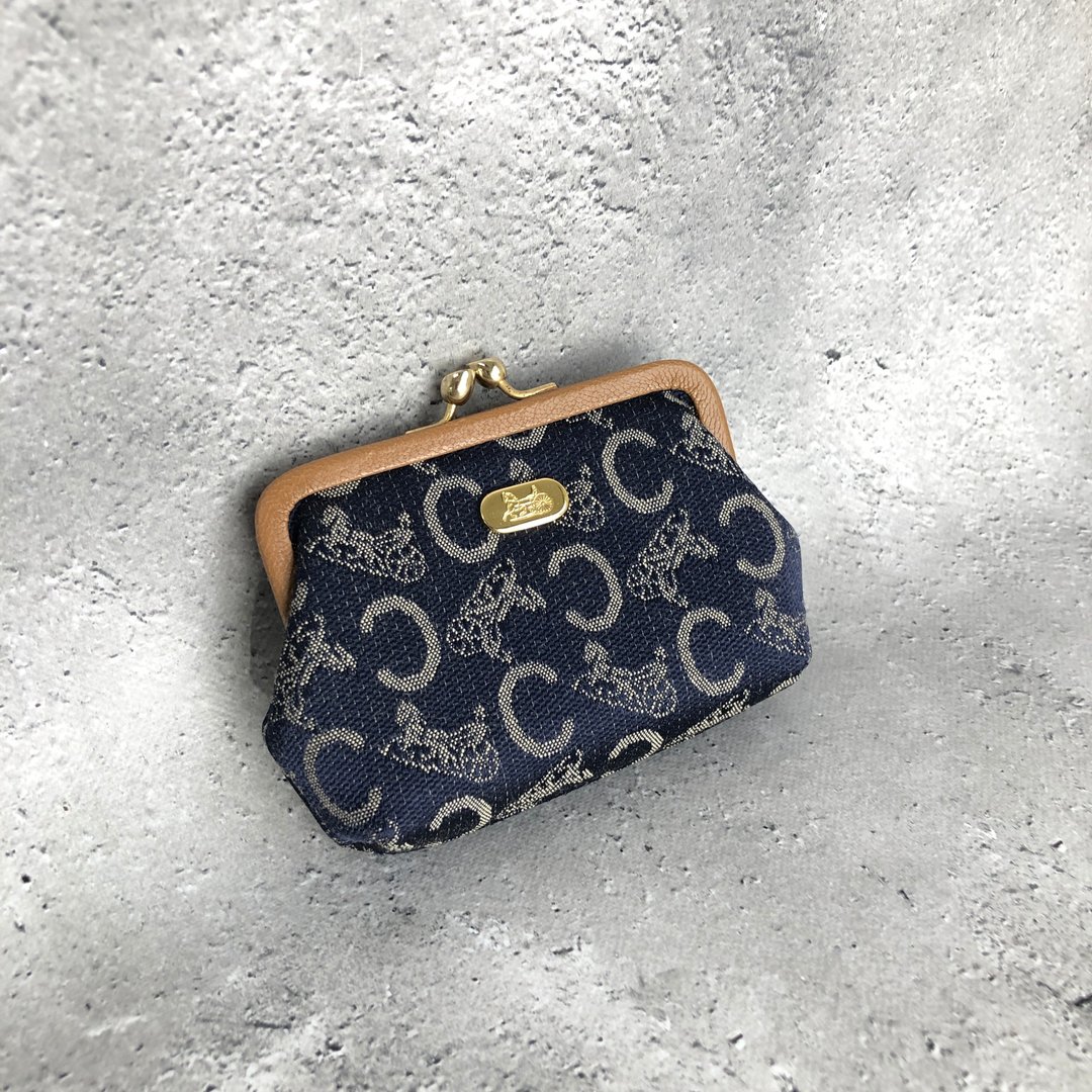 【日本直送，名牌二手包装】CELINE C Macadam钱包海军马车帆布口金包Vintage 复古 CCW564 - 皮夹/钱包 - 棉 蓝色