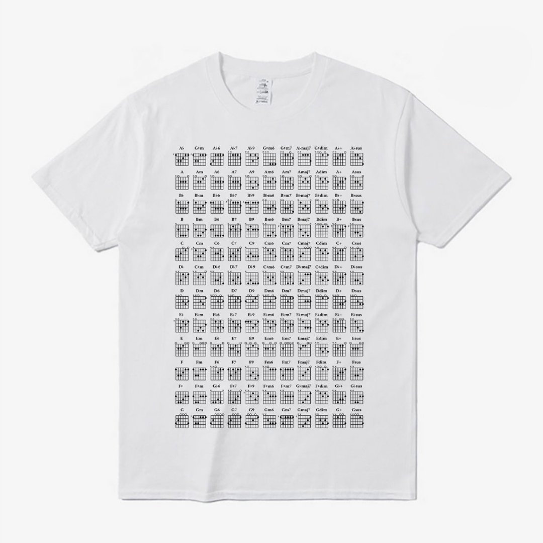 吉他和弦谱 音乐个性纯棉T桖T-shirt - 男装上衣/T 恤 - 棉 白色