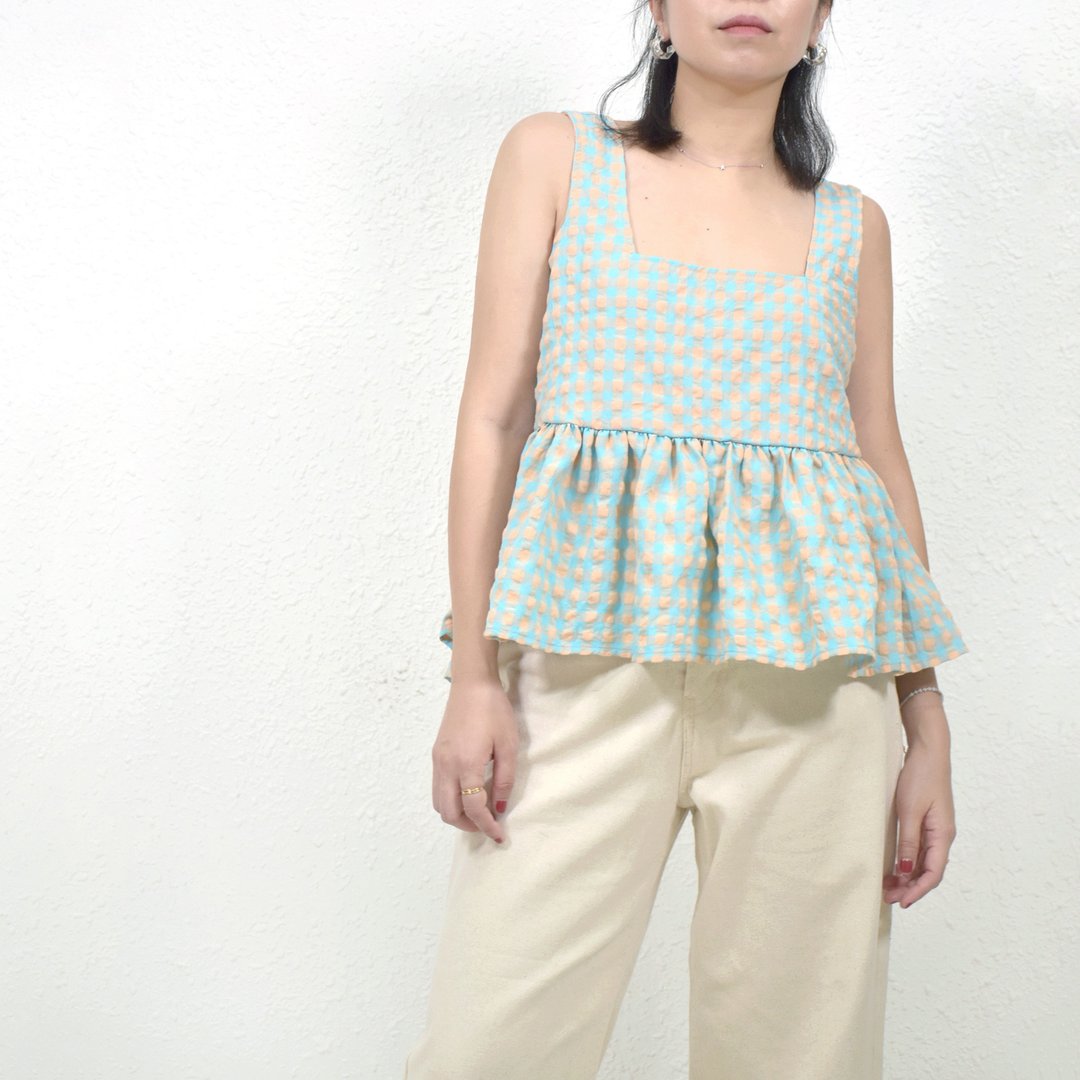 Ellie Tank- Bubble Gingham 大气方领宽松泡泡格子背心 - 女装背心 - 棉 