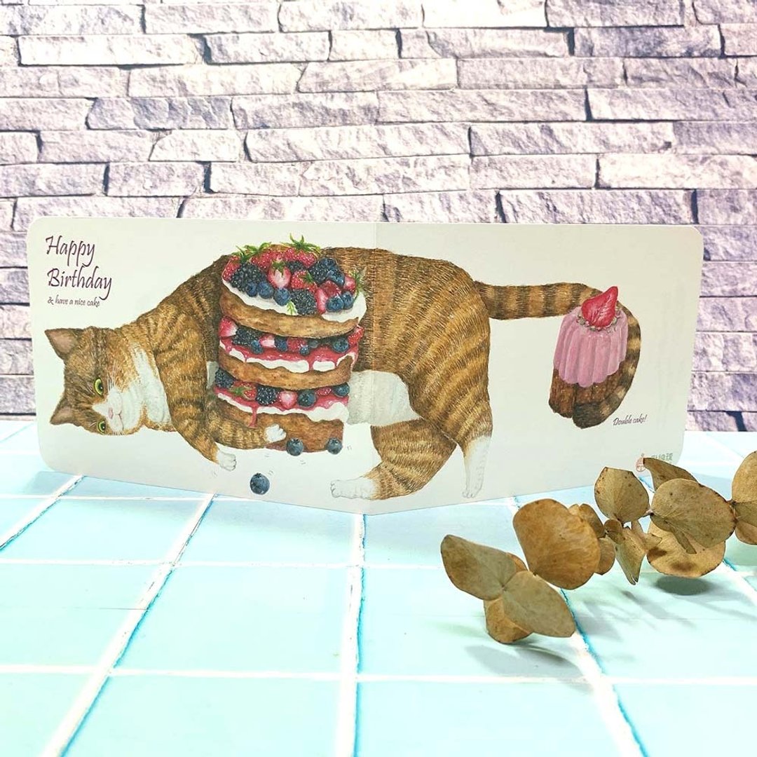 猫与甜点生日卡片 | 虎斑猫与松饼塔 | 节庆卡片 | 贺卡 - 卡片/明信片 - 纸 橘色