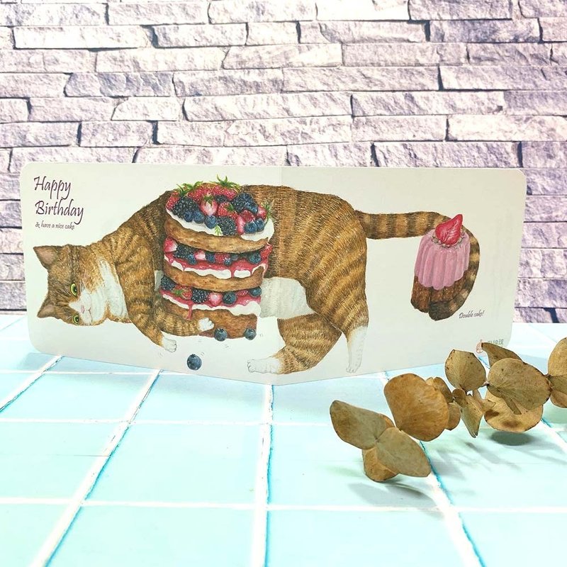 猫与甜点生日卡片 | 虎斑猫与松饼塔 | 节庆卡片 | 贺卡 - 卡片/明信片 - 纸 橘色