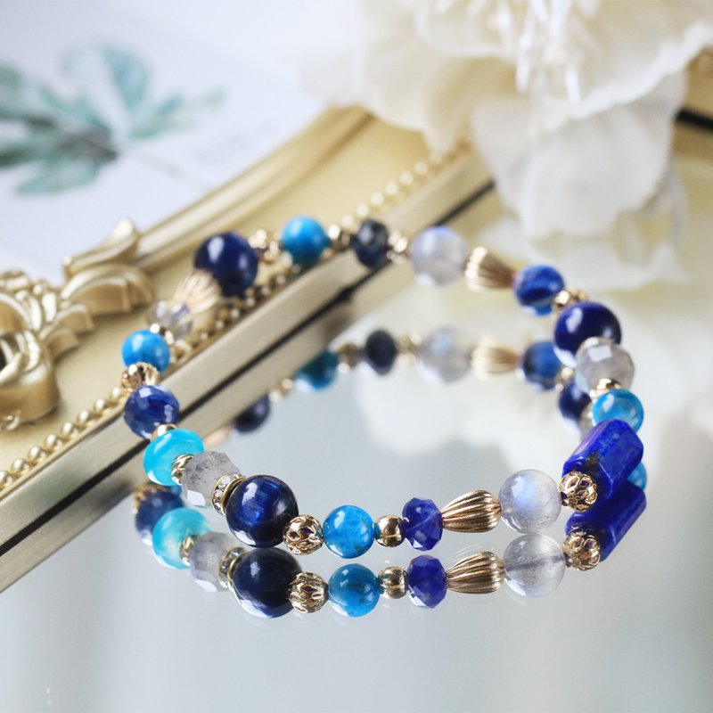 青金石 蓝晶石 拉长石  磷灰石 天河石。舍夫沙万。蓝色水晶手链 - 手链/手环 - 水晶 蓝色