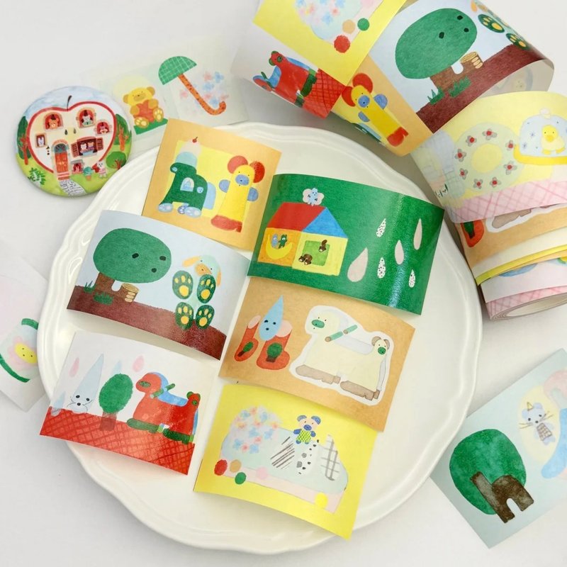 雨季来临 童画タッチ 和紙膠帶 10米卷 - 纸胶带 - 其他材质 多色