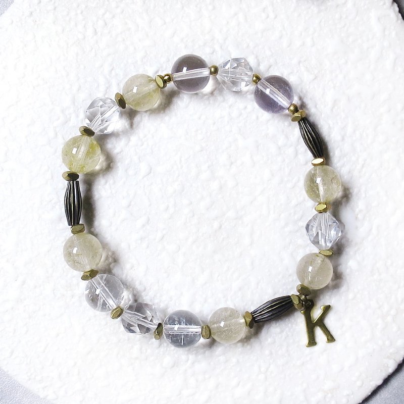 VIIART。四大元素-风。白水晶浅紫水晶金发晶黄铜手环 - 手链/手环 - 铜/黄铜 黄色