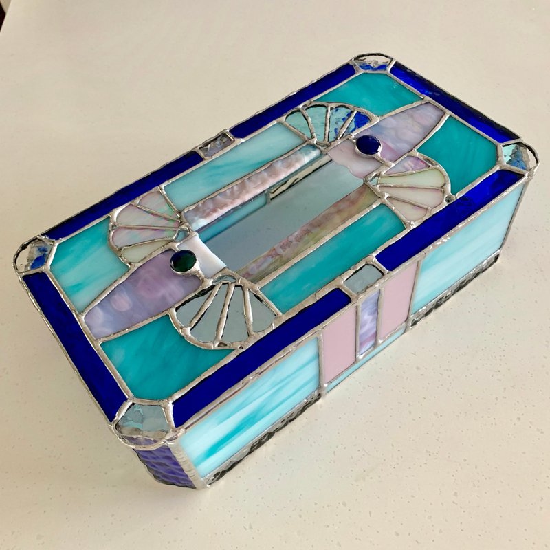 Tissue Box Cover Mermaid Blue Glass Bay View - 纸巾盒 - 玻璃 蓝色