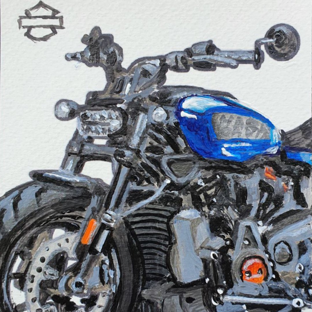 明信片雷戴维森绘画运动摩托车原创艺术 2023 Sportster S - 海报/装饰画/版画 - 其他材质 蓝色