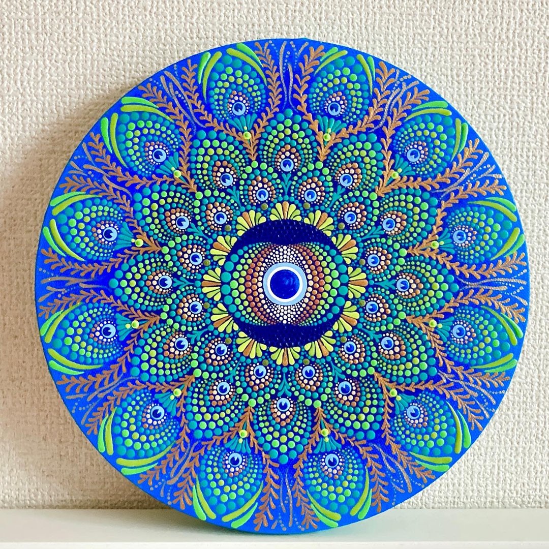 dotmandala vesicipysis peacock feathers sacredgeometry Blue gradations 25cm - 海报/装饰画/版画 - 棉 蓝色
