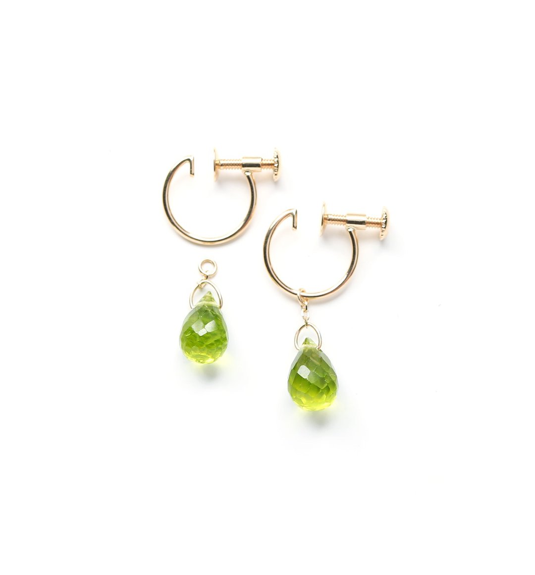 August Birthstone Single Peridot (Briolette Cut) K10 Clip-On~ESPOIR~ - 耳环/耳夹 - 宝石 绿色