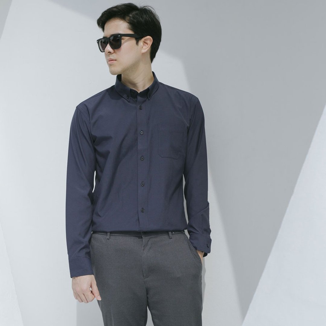 (SOLD) SIGNATURE // navy // men slim fit - 男装衬衫 - 棉 蓝色